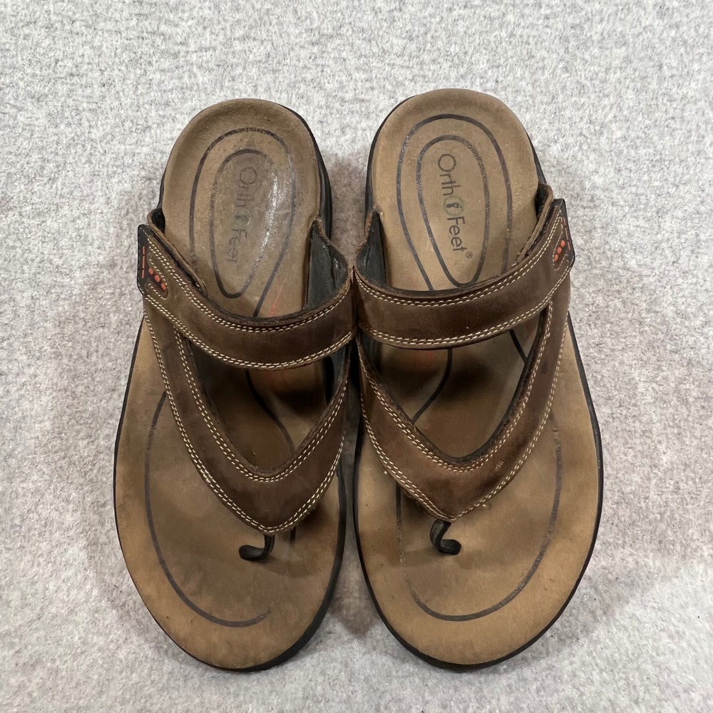 Orthofeet Men's 10 2E Eldorado 568 Brown Leather Thong Sandals Wide Orthopedic